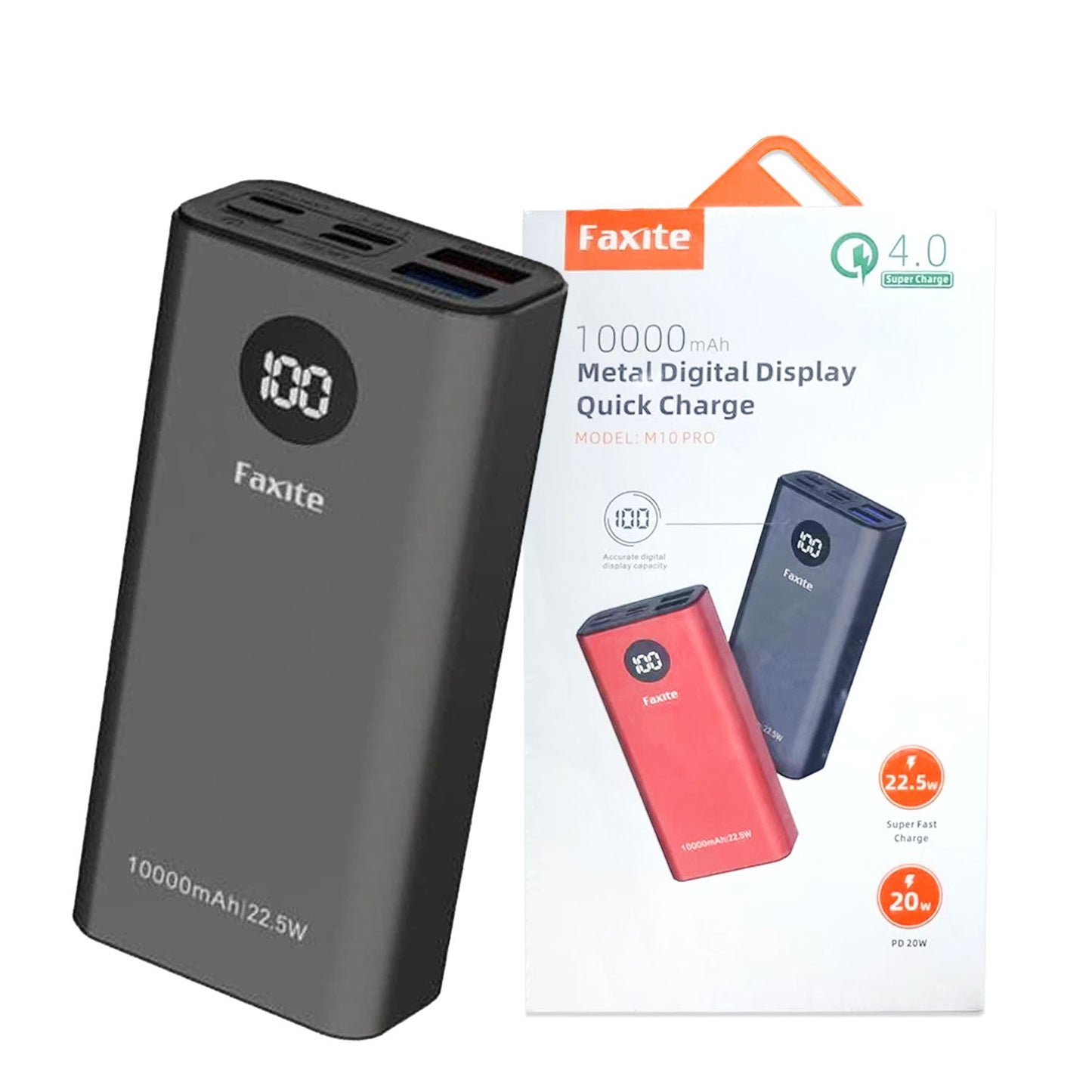 FAXITE M10Pro 10000mah 22.5W Metal Digital Display Quick Charge 4.0 Power Bank